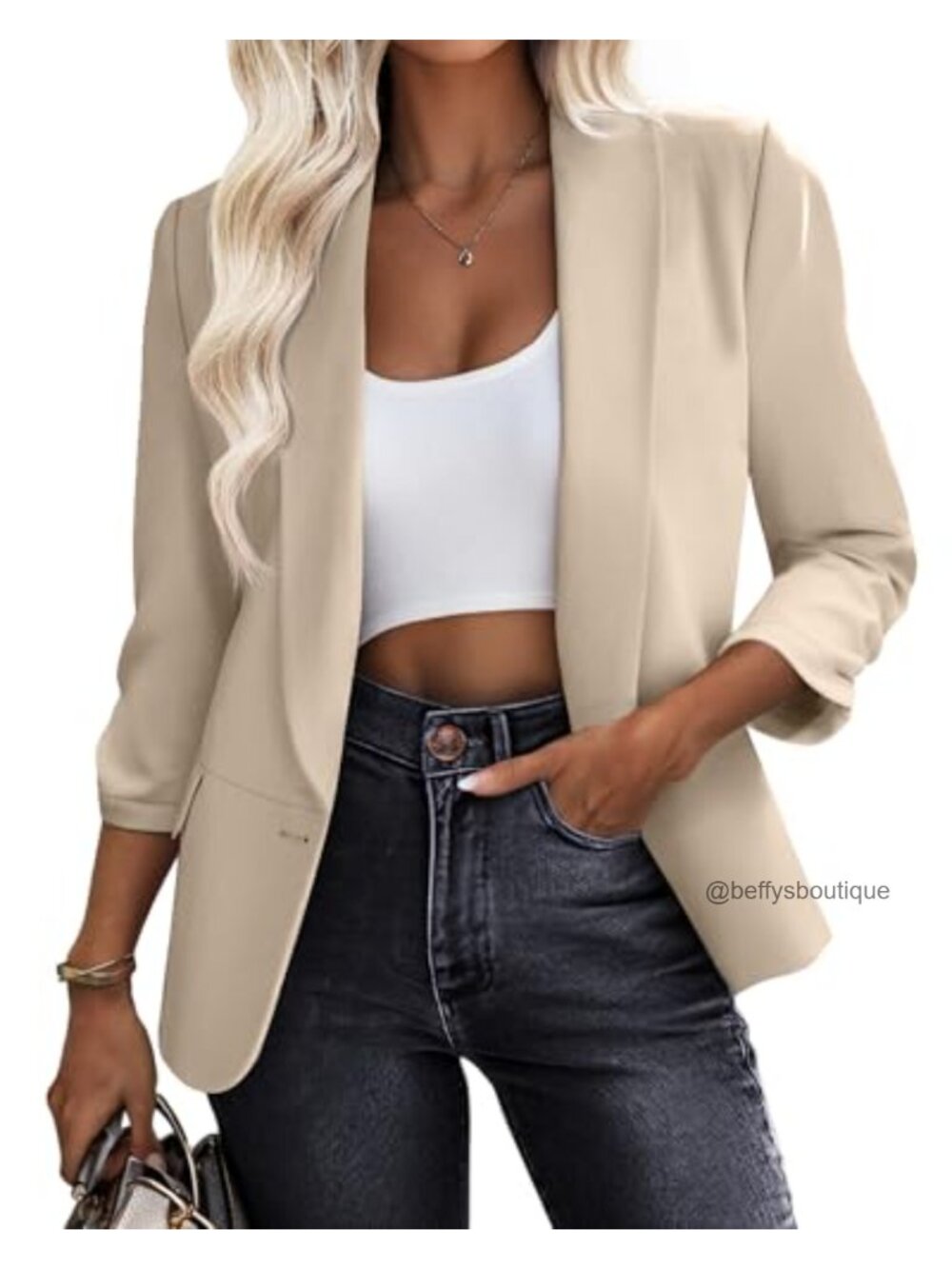 Women's 3/4 Sleeve Blazer Polyester Lightweight Business Casual